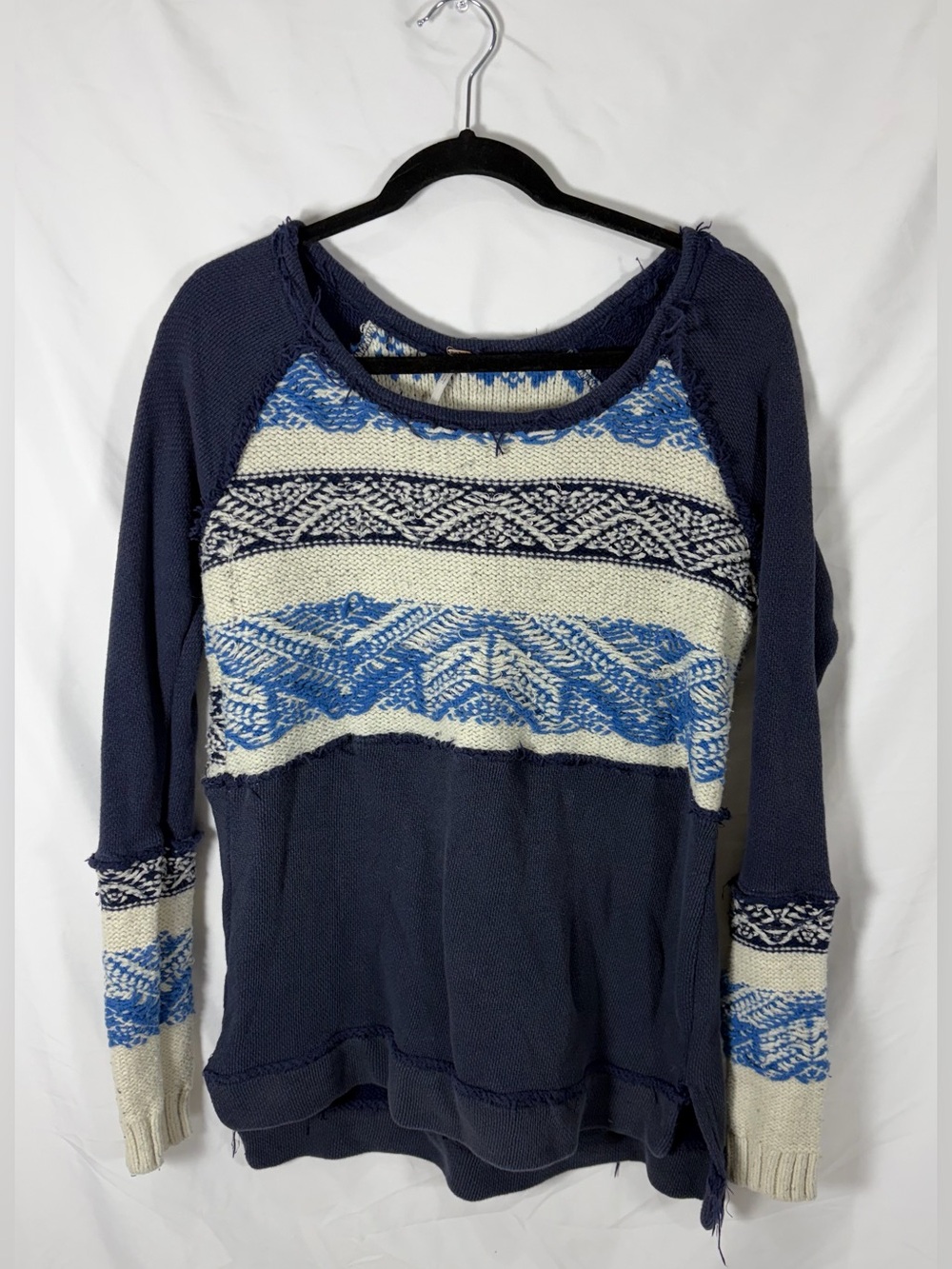 VINTAGE Free People Small Navy Blue Patterned Pullover Sweater